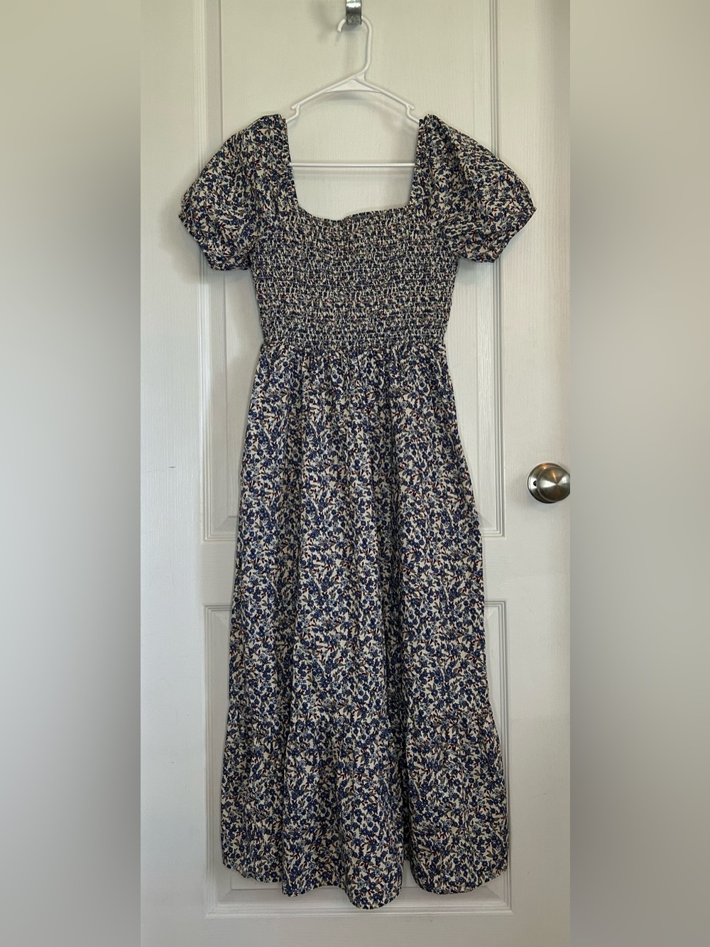 Indigo Rose Sz S Floral Smocked Maxi Dress Cottagecore Puff Sleeve Prairie